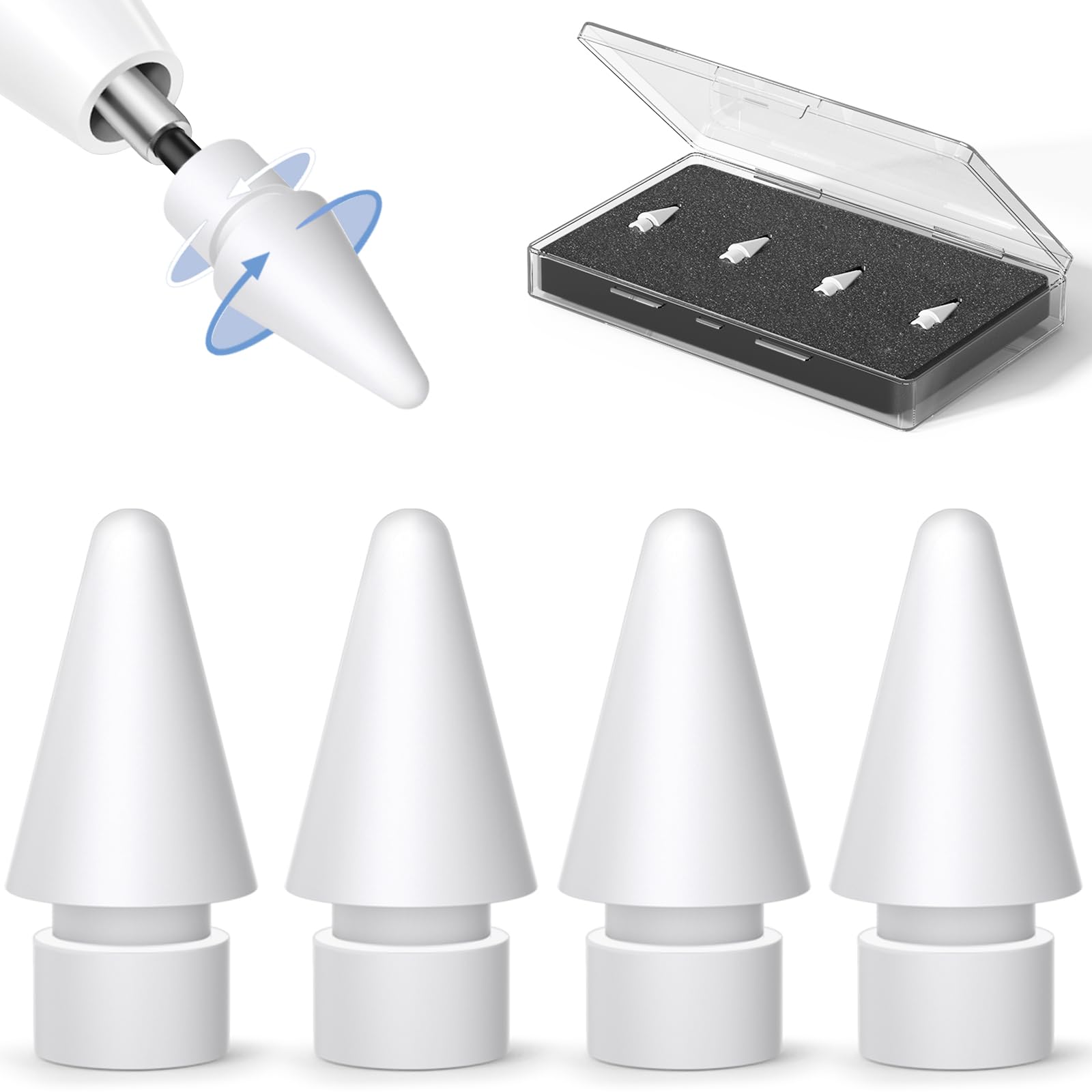 Inesore 4 Pack Replacement Tips for Apple Pencil, Plastic Tips